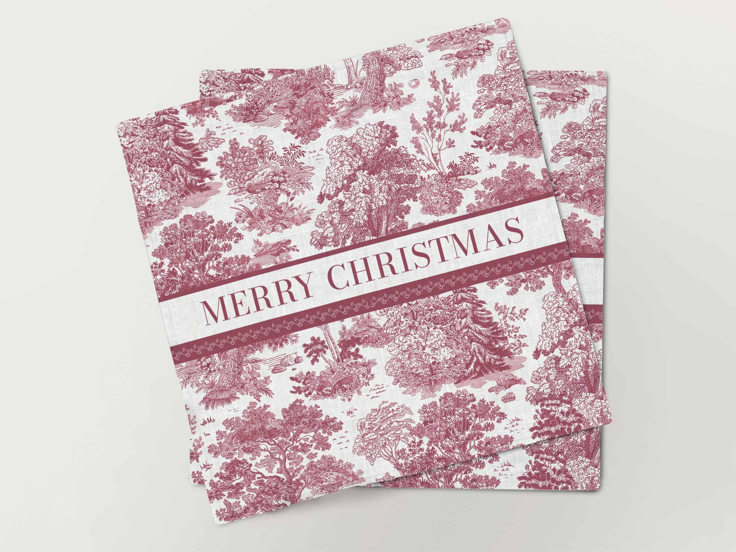 Linen Christmas Toile Burgundy