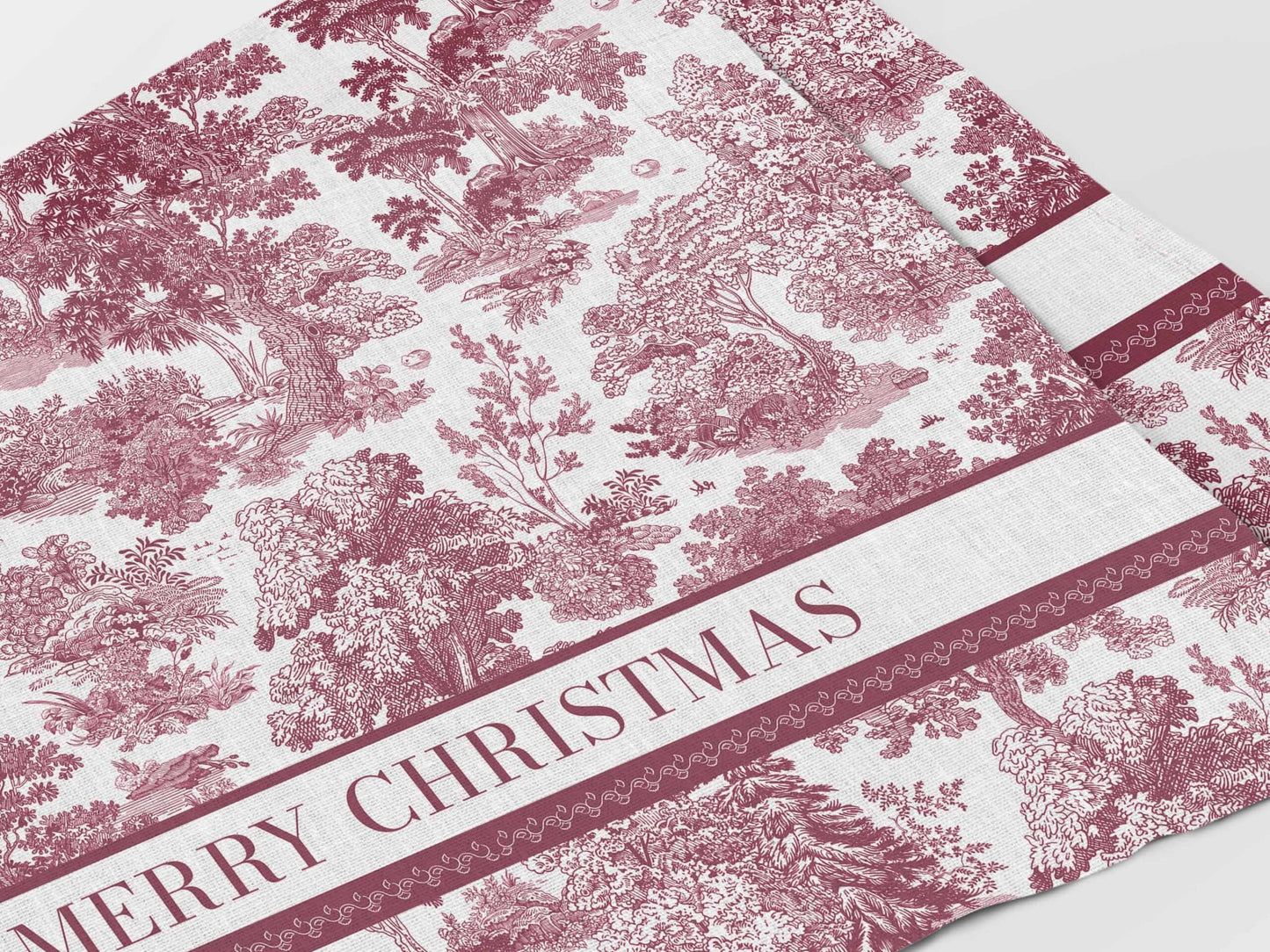 Linen Christmas Toile Burgundy