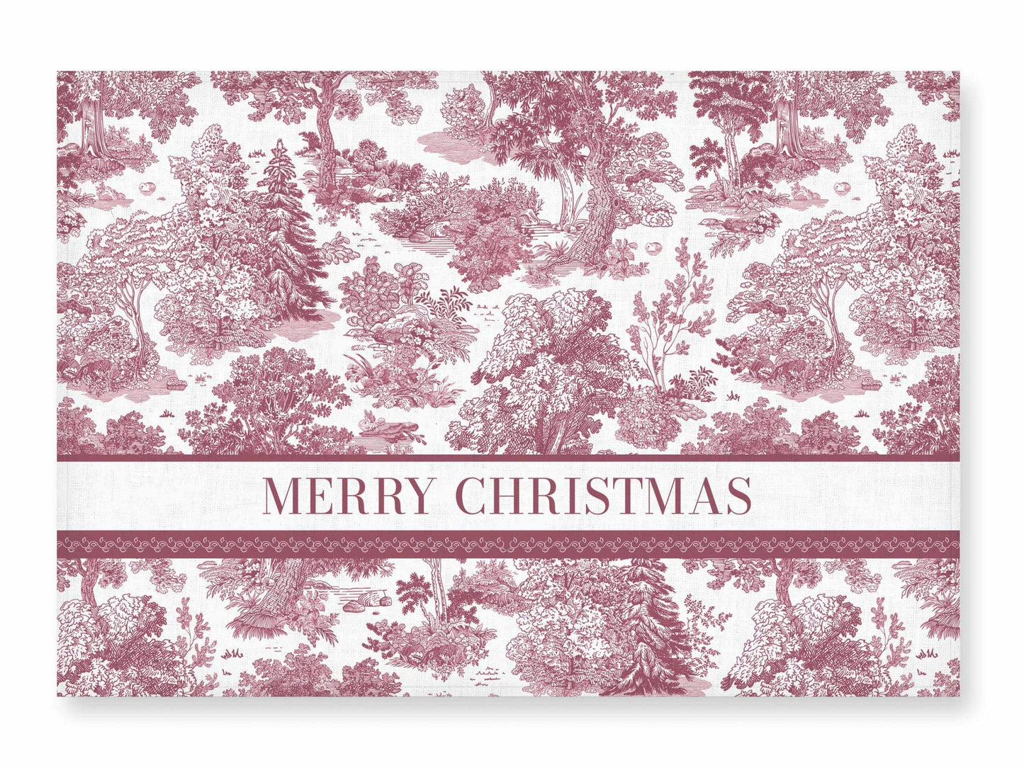 Linen Christmas Toile Burgundy