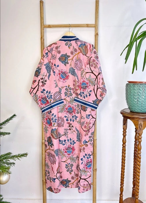Floral with Blue Stripe Contrast Robe